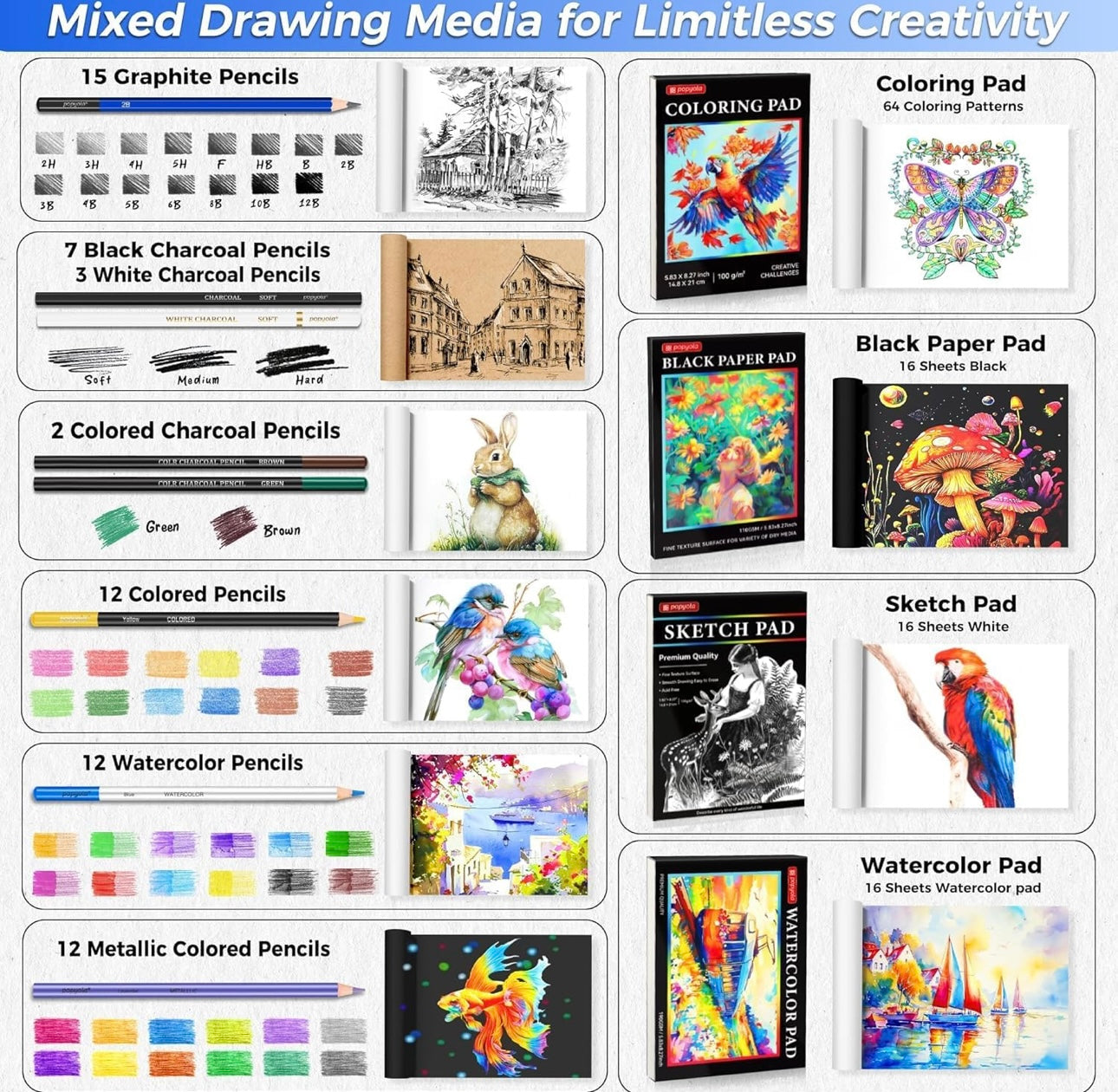 Art Set 133Pcs with Portable Aluminum Case Box Professional Artists Drawing Painting Kit for Kids Including Colored Pencils Watercolor Paints Oil Pastels(Space)-OE-012