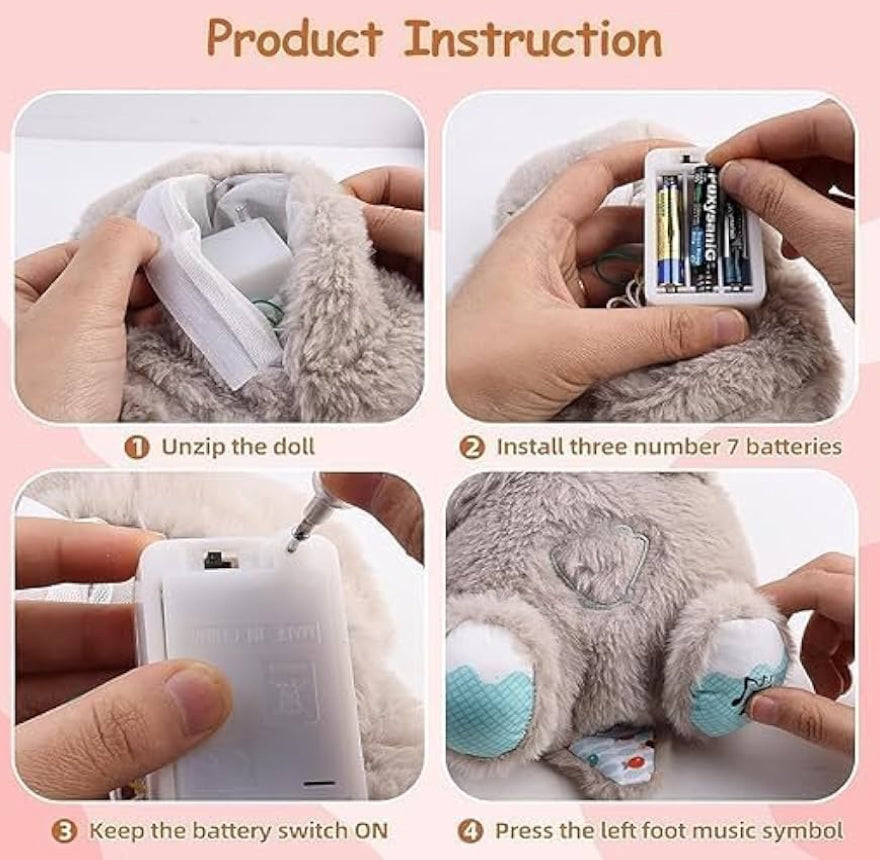 Breathing Teddy Sleep Soother with Light & Music – Plush Baby Calming Toy (Beige)