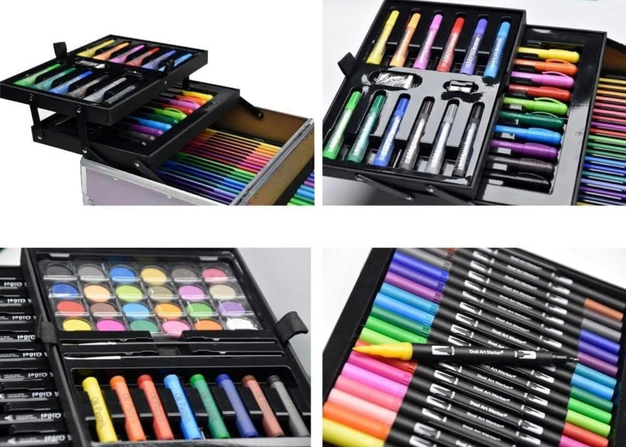 Art Set 133Pcs with Portable Aluminum Case Box Professional Artists Drawing Painting Kit for Kids Including Colored Pencils Watercolor Paints Oil Pastels(Space)-OE-012