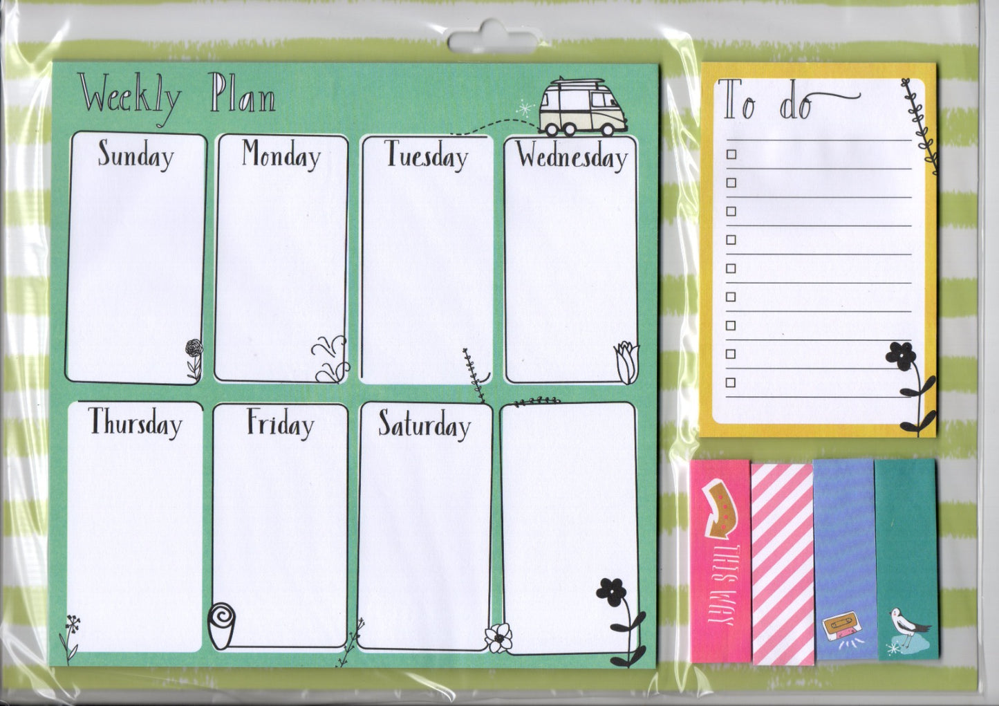 Weekly Planner Pad Set with Sticky Notes – Black Dot Design (6 x 30 Pages)