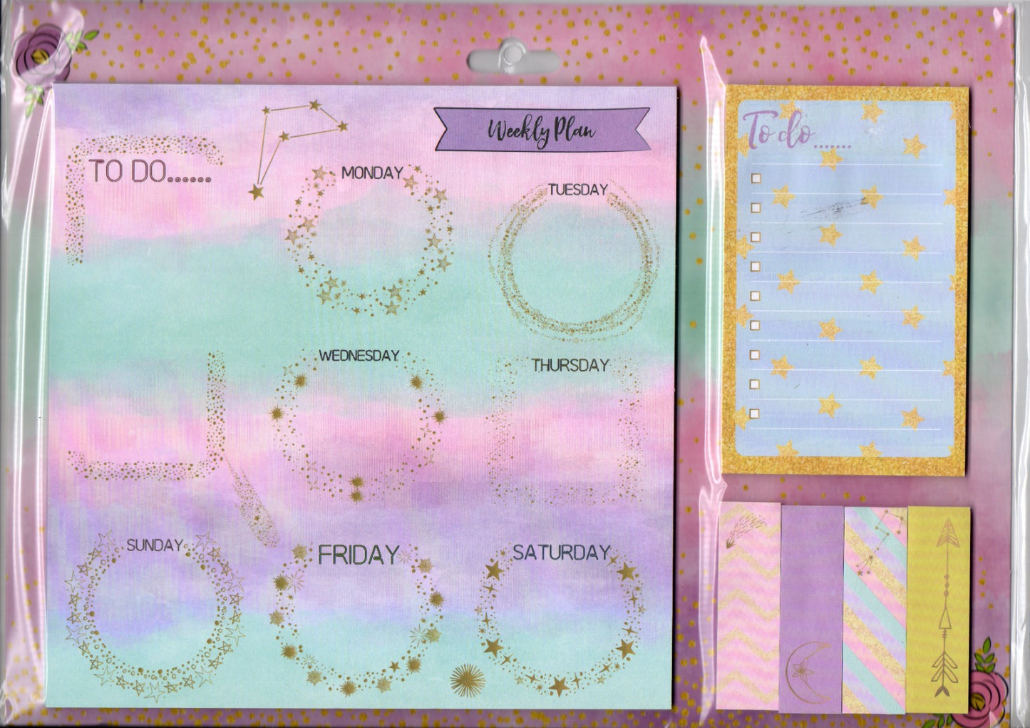 Weekly Planner Pad Set with Sticky Notes – Black Dot Design (6 x 30 Pages)