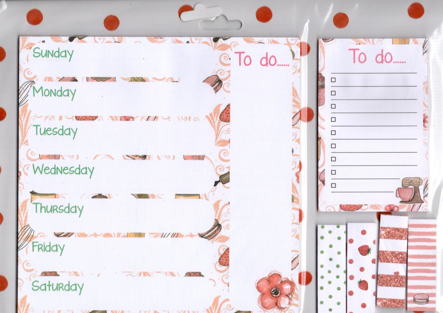 Weekly Planner Pad Set with Sticky Notes – Black Dot Design (6 x 30 Pages)