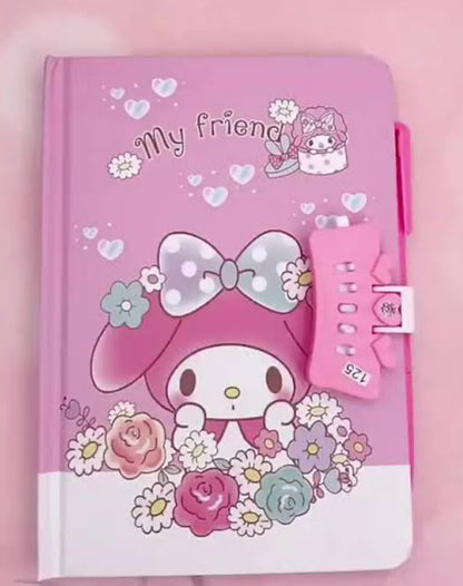 Cartoon Character Secret Diary with Password Lock | Travel Journal with Pen