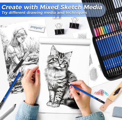 Art Set 133Pcs with Portable Aluminum Case Box Professional Artists Drawing Painting Kit for Kids Including Colored Pencils Watercolor Paints Oil Pastels(Space)-OE-012