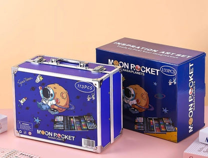 Art Set 133Pcs with Portable Aluminum Case Box Professional Artists Drawing Painting Kit for Kids Including Colored Pencils Watercolor Paints Oil Pastels(Space)-OE-012