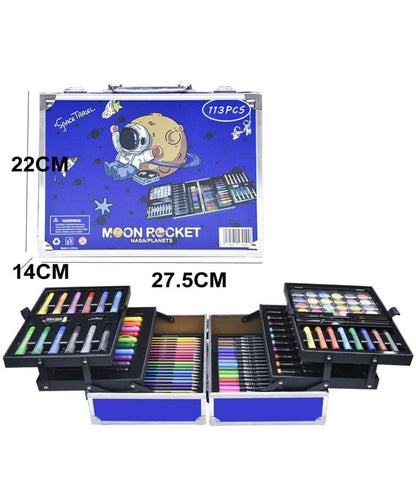 Art Set 133Pcs with Portable Aluminum Case Box Professional Artists Drawing Painting Kit for Kids Including Colored Pencils Watercolor Paints Oil Pastels(Space)-OE-012