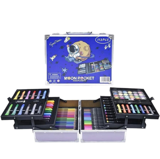 Art Set 133Pcs with Portable Aluminum Case Box Professional Artists Drawing Painting Kit for Kids Including Colored Pencils Watercolor Paints Oil Pastels(Space)-OE-012
