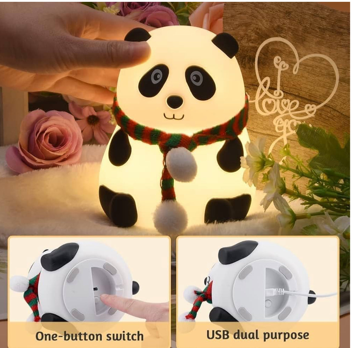 Panda Silicone Touch Lamp – 7 Color Changing LED Night Light | Rechargeable & Kid-Friendly