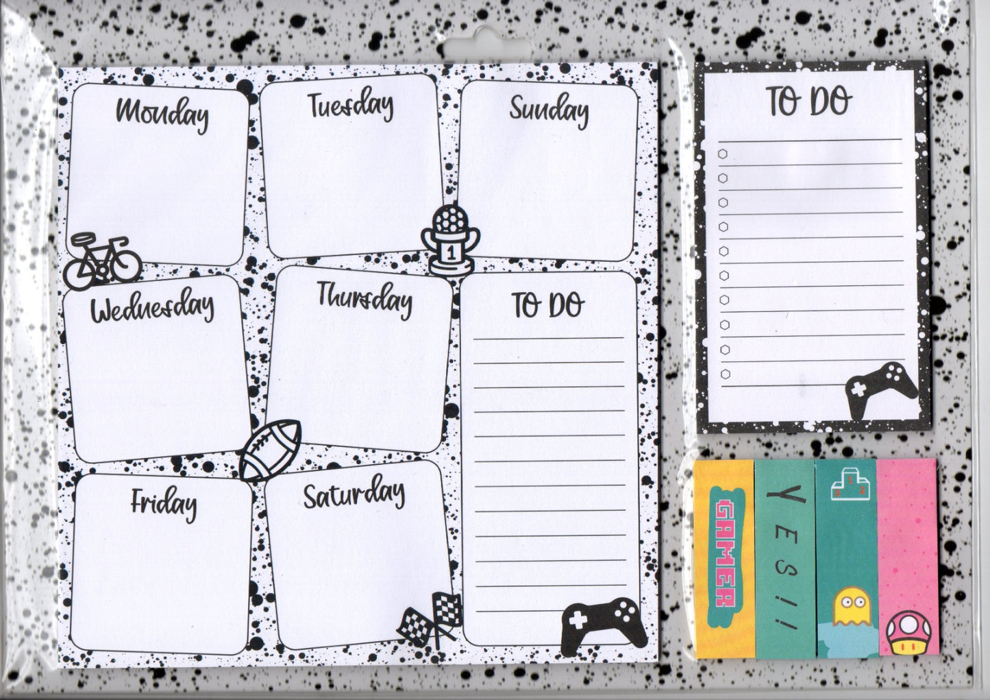 Weekly Planner Pad Set with Sticky Notes – Black Dot Design (6 x 30 Pages)