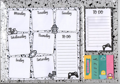 Weekly Planner Pad Set with Sticky Notes – Black Dot Design (6 x 30 Pages)