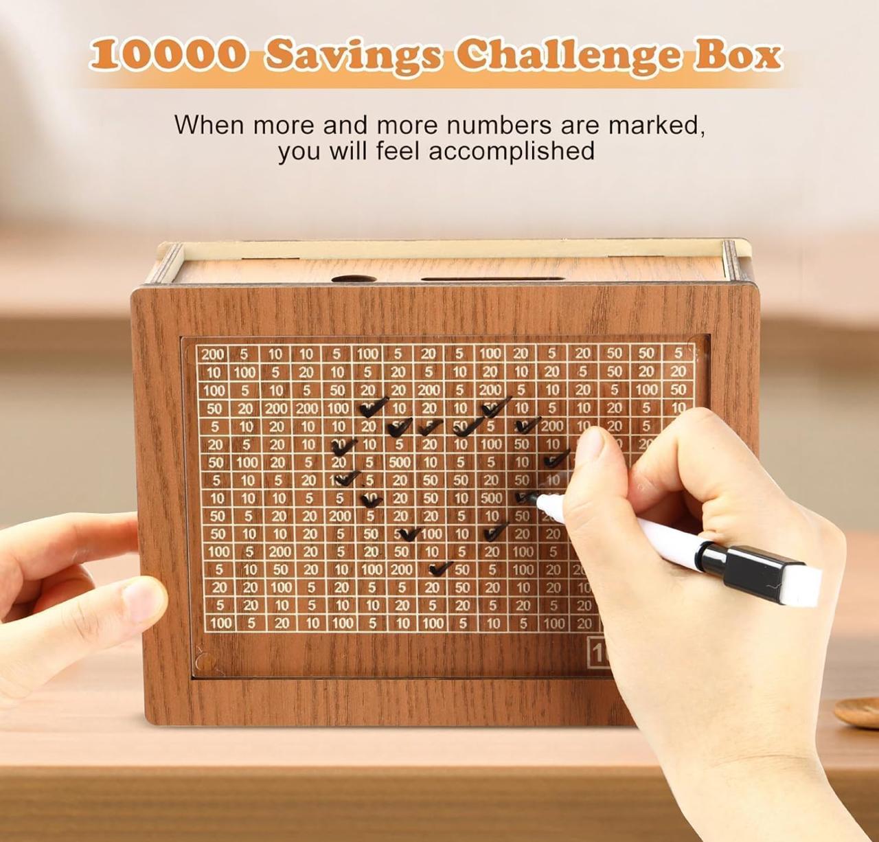 Wooden Money Saving Box – ₹1 Lakh Target Coin Bank with Tracker